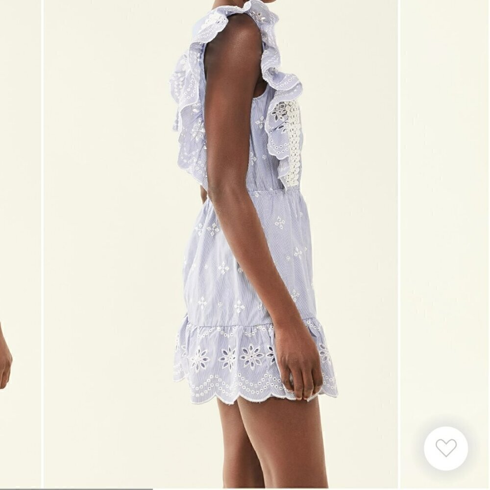 BB Dakota NWT Ruffled Embroidered Eyelet Blue & White Dress Medium - Picture 3 of 11